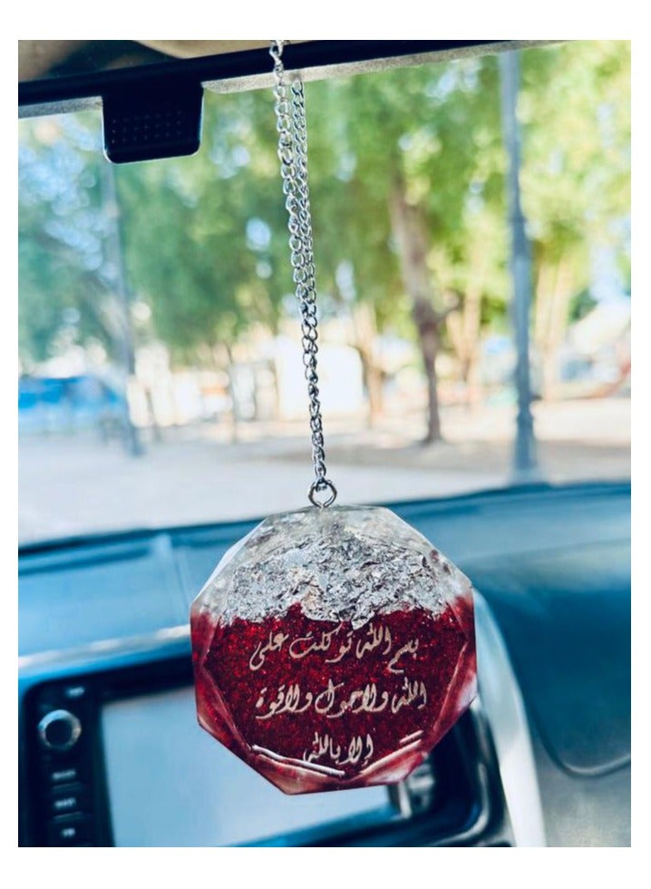 One-sided pendant for car decoration, elegant, embroidered with silver leaf, made of fine resin - Image 1
