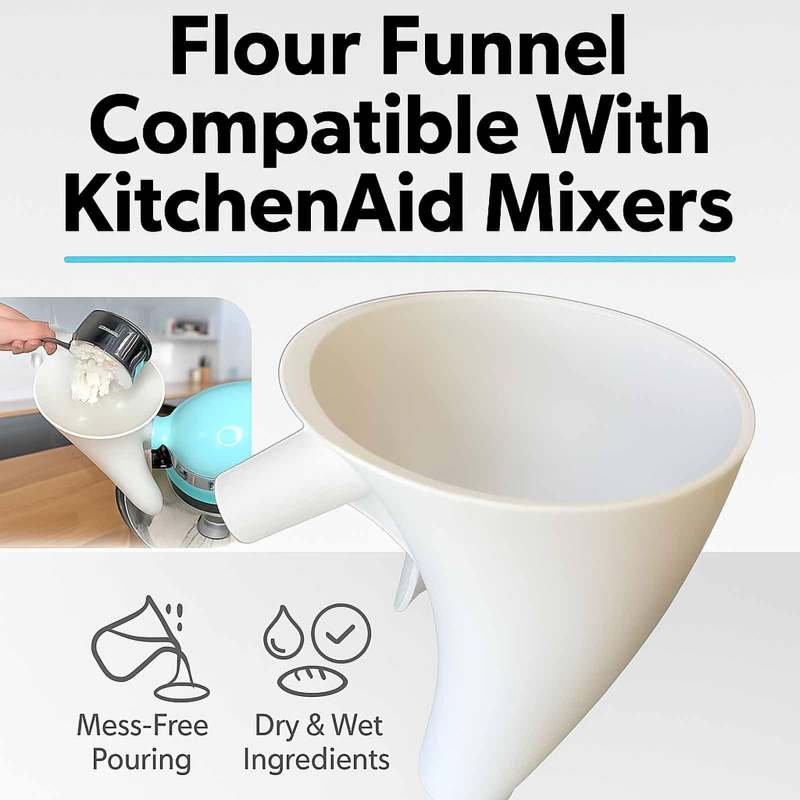 Mixer Attachment: White Durable Flour Funnel - Anti-Splash No-Mess Accessory for Tilt-Head Kitchen Mixer Baking - Image 2