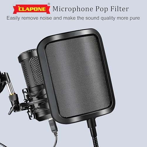 CLAPONE Microphone Pop Filter Mask Shield Professional Microphone Stand Mic Clip Holder for Studio Sound Recording, Meeting (Premium Black, Pop Filter Square Shield) - Image 4