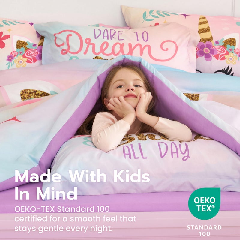 Joiedomi Kid Twin Comforter Set 5 Piece Unicorn Bedding Set for Boys Girls Super Soft Microfiber Bed in a Bag with Comforter Sheets Pillowcase Sham - Image 5