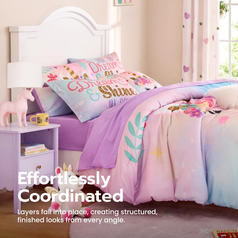 Joiedomi Kid Twin Comforter Set 5 Piece Unicorn Bedding Set for Boys Girls Super Soft Microfiber Bed in a Bag with Comforter Sheets Pillowcase Sham - Image 2