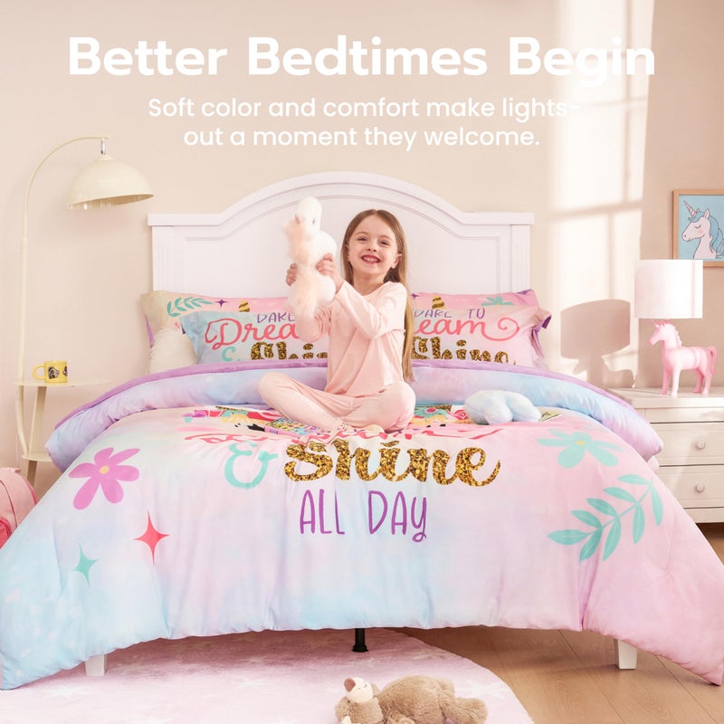 Joiedomi Kid Twin Comforter Set 5 Piece Unicorn Bedding Set for Boys Girls Super Soft Microfiber Bed in a Bag with Comforter Sheets Pillowcase Sham - Image 3