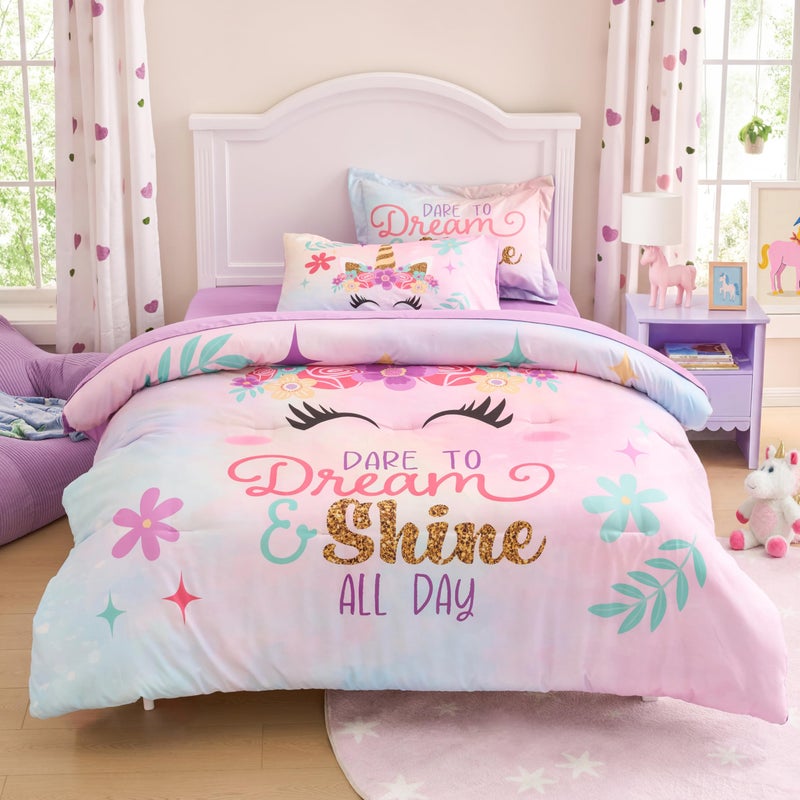Joiedomi Kid Twin Comforter Set 5 Piece Unicorn Bedding Set for Boys Girls Super Soft Microfiber Bed in a Bag with Comforter Sheets Pillowcase Sham - Image 1