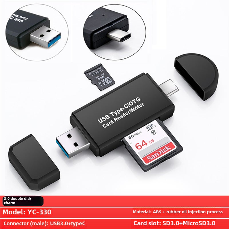 Multifunctional USB 3.0 Type-C Card Reader for Apple OTG YC-330 (version 3.0) Black