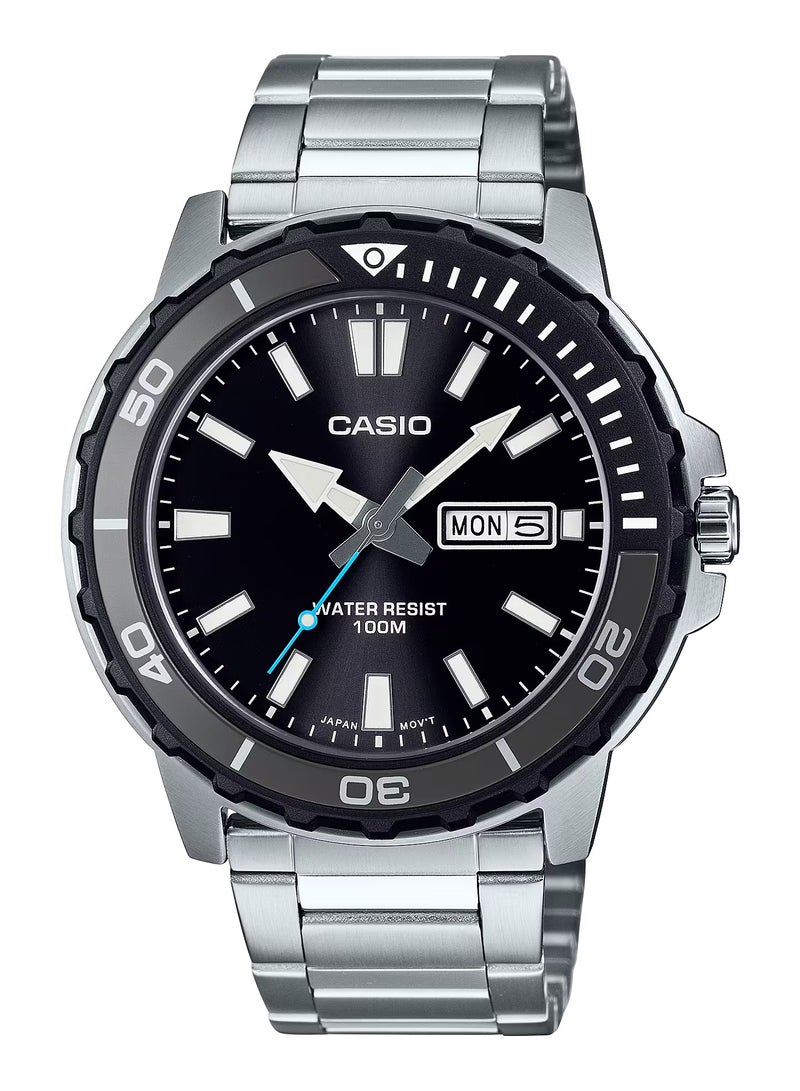 CASIO ساعة كاسيو أنالوج كوارتز بقرص أسود من الفولاذ المقاوم للصدأ للرجال MTD-125D-1A3VDF