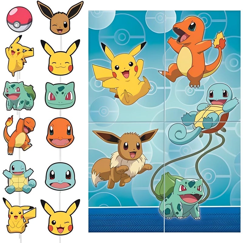 Amscan Pokemon Multicolor Selfie Scene 59 x 65 Backdrop with Props Pack of 16 Fun Interactive Design Ultimate Party Fun for Pokemon Fans
