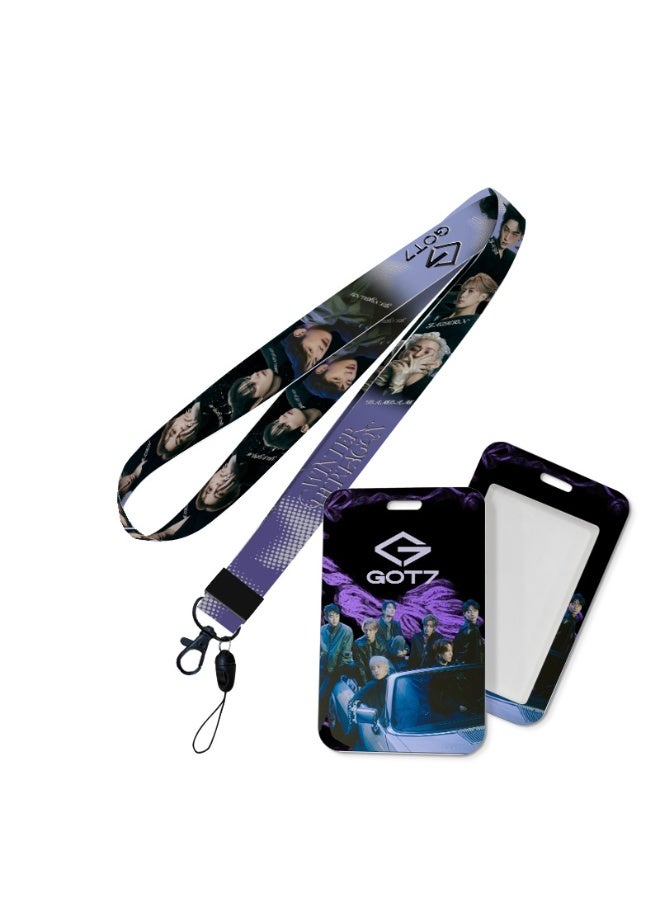 NIBEMINENT حامل بطاقة صور GOT7 Kpop بقطعة واحدة مع قلادة سلسلة مفاتيح حامل بطاقة الهوية لحماية بطاقة الصور للمدرسة ومكتب بطاقة الهوية وبطاقة الوصول للنساء والفتيات