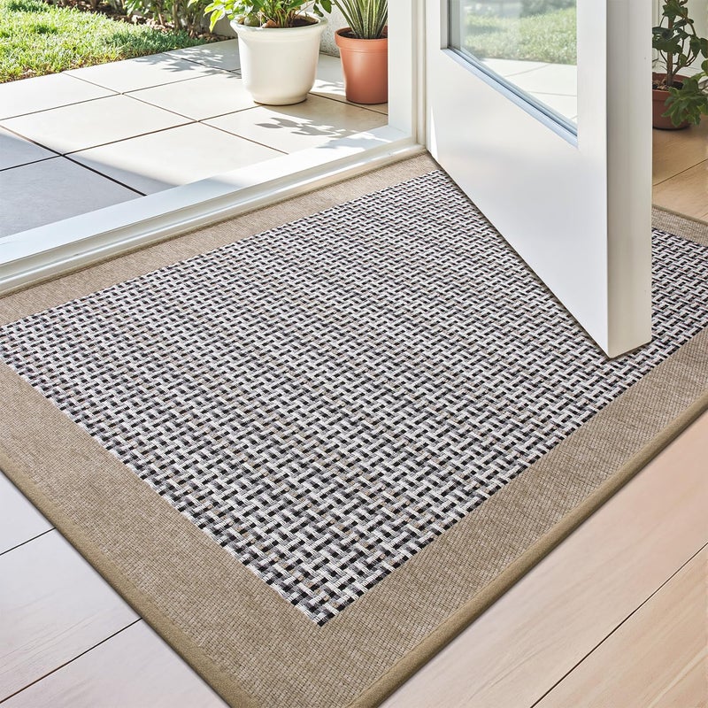 LUMI Inside Door Mat for Entry 24x36 Absorbent Dirt Trapper Low Profile Thin Non Slip Mats with Rubber Backing Ideal for Indoor High Traffic Garage Entrance Classic Beige