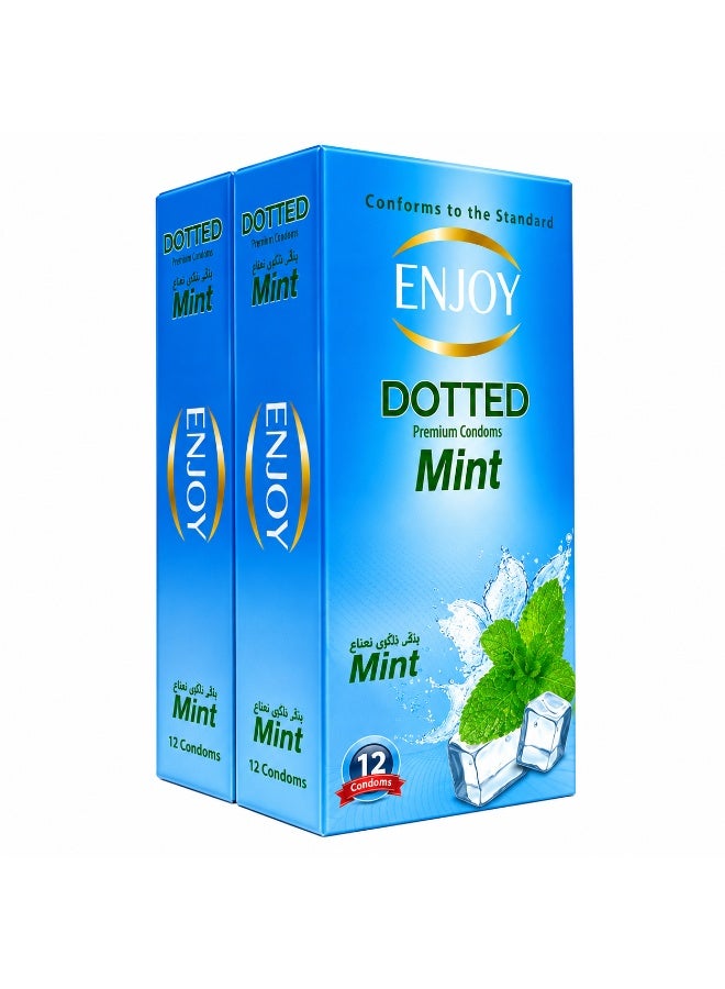 Enjoy Dotted Mint Premium Condoms – 2 Boxes x 12 Condoms (24 Condoms), Textured & Mint-Flavored Latex Condoms for Extra Sensation