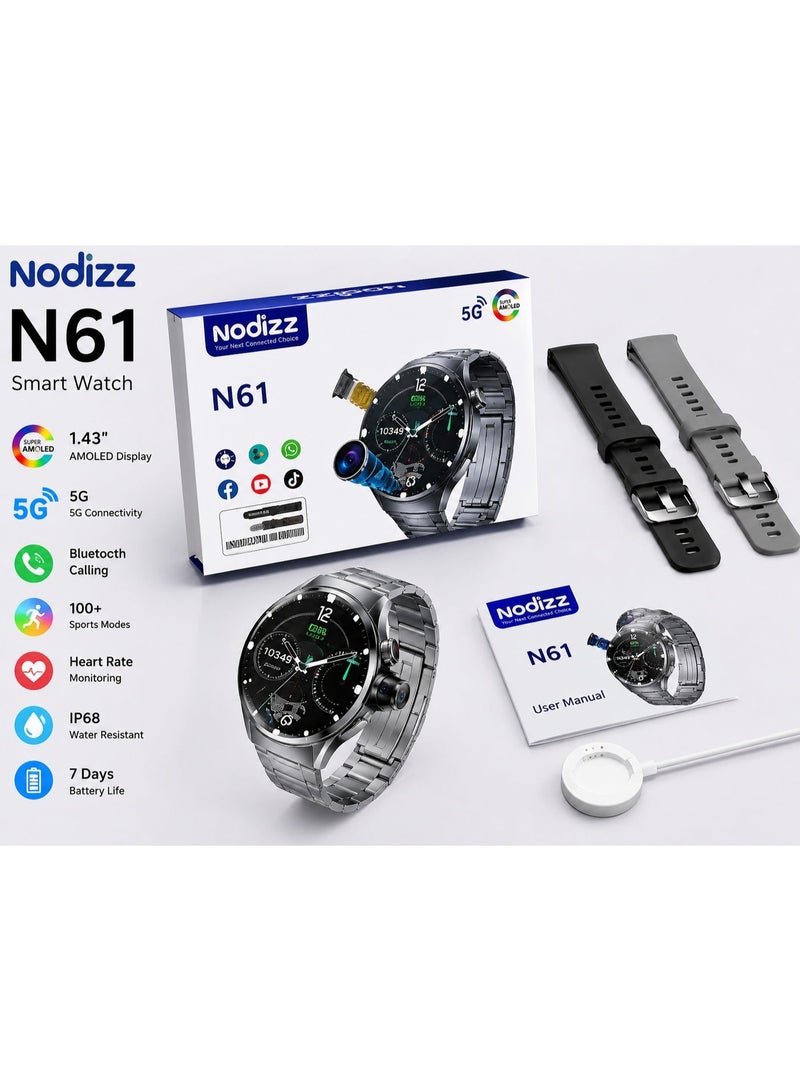 Nodizz N61 high Definition Large Screen Waterproof 5G Digital Front Camera Sim Waterproof Droplet Screen Video Call Instagram Android Smart Watch, Long Battery Life for App Store & Android (Silver) - Image 4