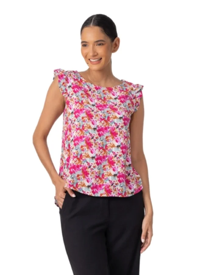 هايليز Floral Print Cap Sleeve Blouse - Summer Casual Lightweight Top