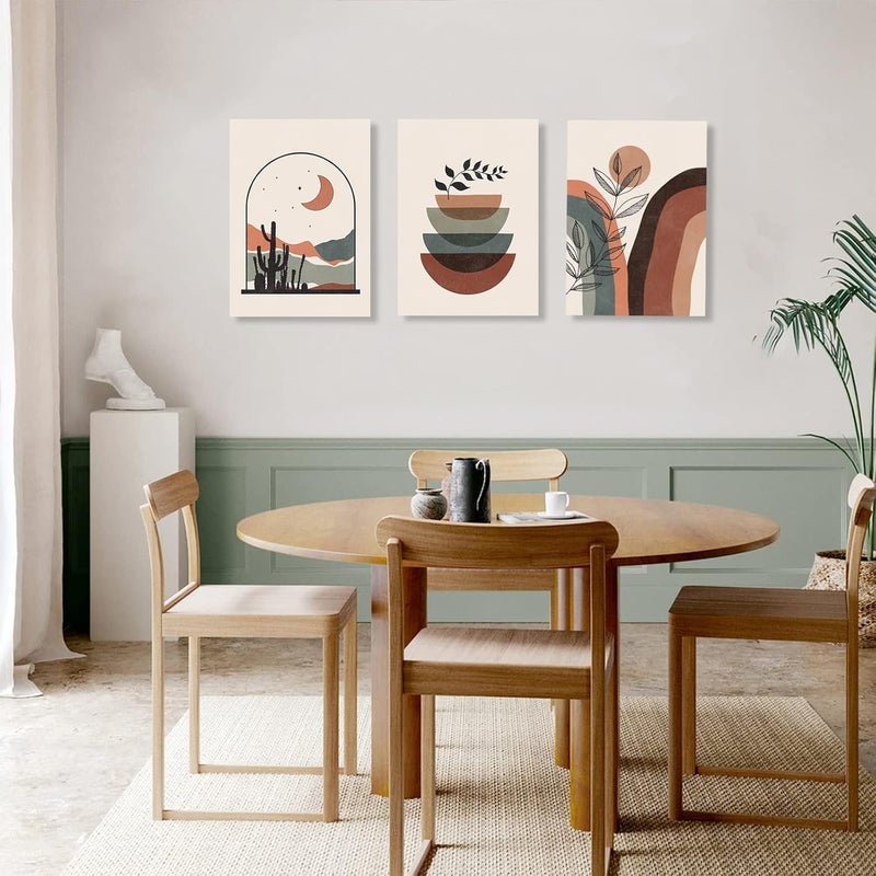 ASTRDECOR Boho Wall Art Set Of 3, Mid-Century Modern Wall Prints, Framed Neutral Abstract Geometric Prints Moon Desert Mountain Plant Minimalist Art Large Canvas Paintings Artwork 12" X 16" Ready To Hang - Image 3