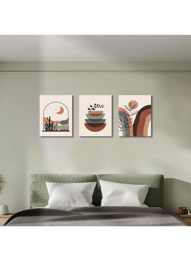 ASTRDECOR Boho Wall Art Set Of 3, Mid-Century Modern Wall Prints, Framed Neutral Abstract Geometric Prints Moon Desert Mountain Plant Minimalist Art Large Canvas Paintings Artwork 12" X 16" Ready To Hang - Image 4