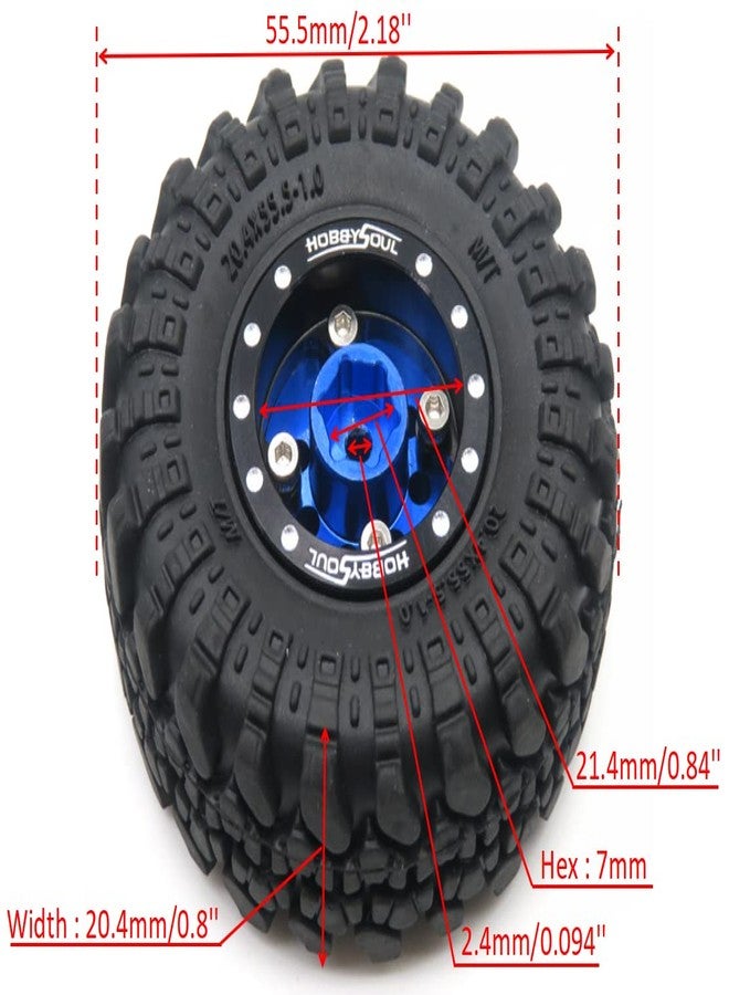 hobbysoul إطارات HOBBYSOUL RC 1.0 وعجلات Beadlock ثقيلة قابلة للتعديل 1.0 باللونين الأسود والأزرق لسيارات الزحف والشاحنات التي تعمل بالتحكم عن بعد بمقياس 1/24 من نوع Axial SCX24 (عبوة من 4 قطع، مجمعة) - Image 4