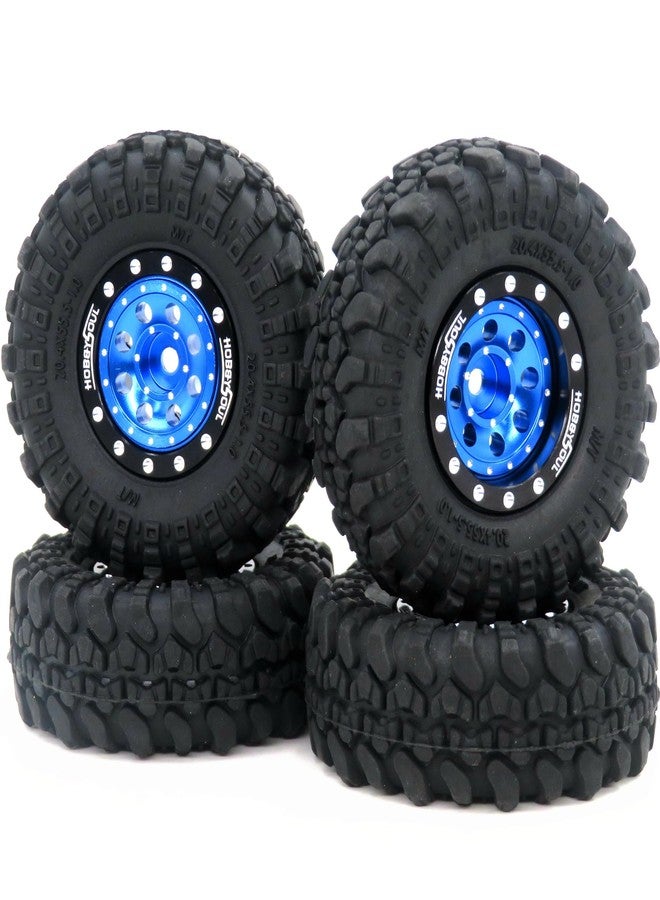 hobbysoul إطارات HOBBYSOUL RC 1.0 وعجلات Beadlock ثقيلة قابلة للتعديل 1.0 باللونين الأسود والأزرق لسيارات الزحف والشاحنات التي تعمل بالتحكم عن بعد بمقياس 1/24 من نوع Axial SCX24 (عبوة من 4 قطع، مجمعة) - Image 1
