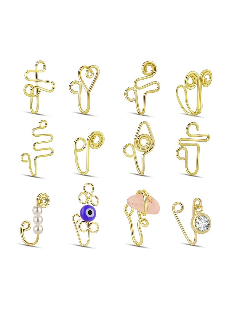 SYOSI خواتم أنف غير مثقوبة 12 قطعة للنساء حلقة أنف مغناطيسية مطلية بالذهب عيار 14 مجموعات خواتم أنف مع عين شريرة كريستال لؤلؤ خواتم أنف مزيفة للنساء والفتيات - Image 1