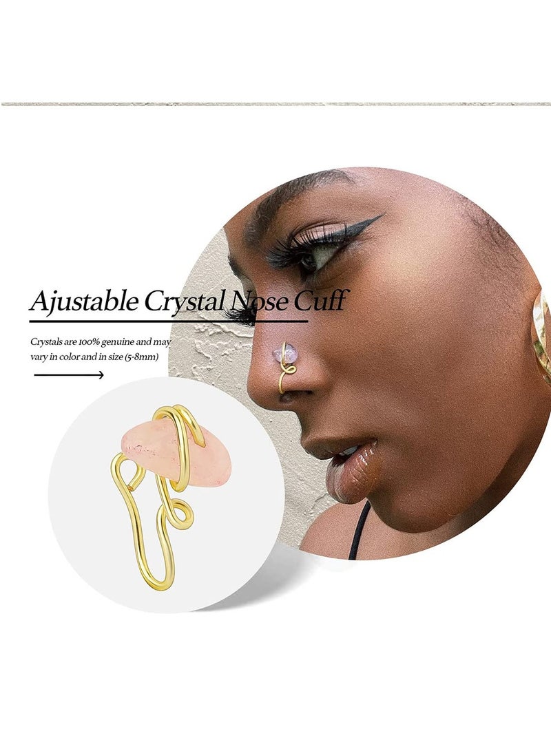 SYOSI خواتم أنف غير مثقوبة 12 قطعة للنساء حلقة أنف مغناطيسية مطلية بالذهب عيار 14 مجموعات خواتم أنف مع عين شريرة كريستال لؤلؤ خواتم أنف مزيفة للنساء والفتيات - Image 5