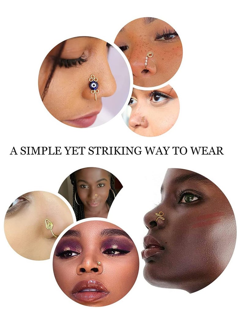 SYOSI خواتم أنف غير مثقوبة 12 قطعة للنساء حلقة أنف مغناطيسية مطلية بالذهب عيار 14 مجموعات خواتم أنف مع عين شريرة كريستال لؤلؤ خواتم أنف مزيفة للنساء والفتيات - Image 4
