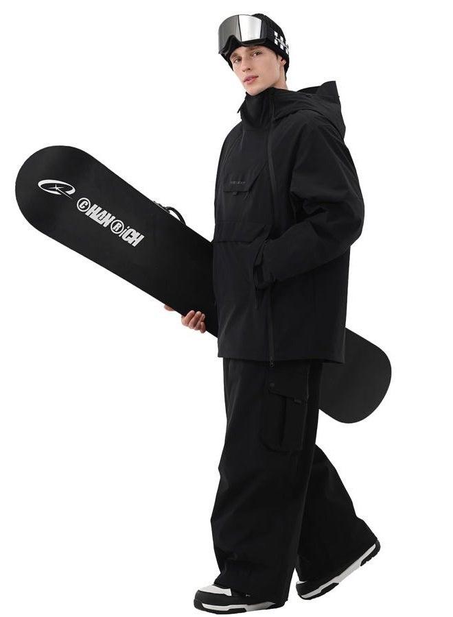 HIGH EXPERIENCE Mens Ski Jacket 3L Snowboard Anorak Coat Baggy Snow Pullover Hooded Waterproof Windproof Insulated Winter, Black, M - Image 3
