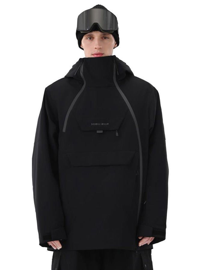 HIGH EXPERIENCE Mens Ski Jacket 3L Snowboard Anorak Coat Baggy Snow Pullover Hooded Waterproof Windproof Insulated Winter, Black, M - Image 1