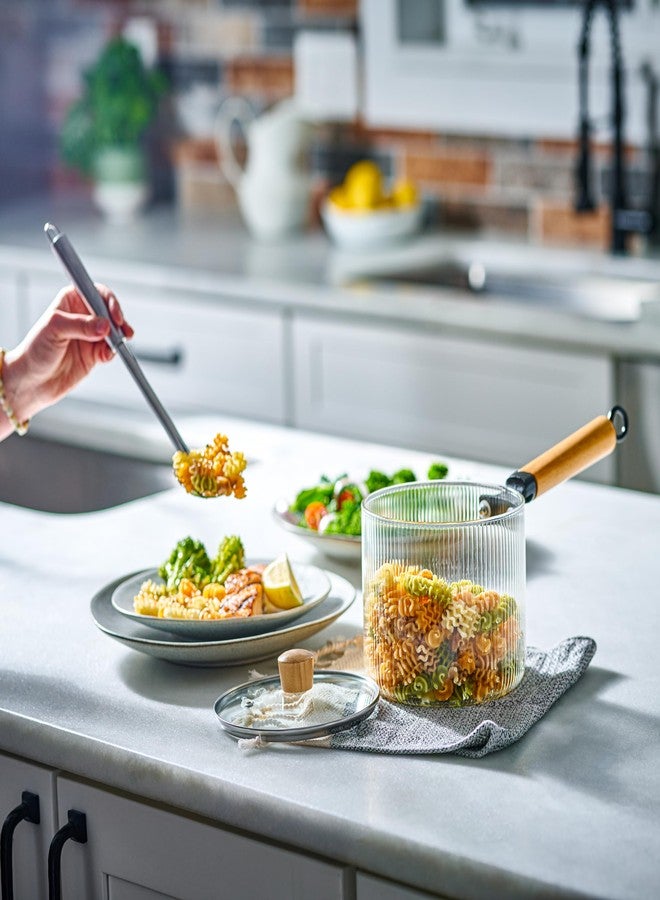 Le'raze Glass Cooking Pot with Lid - 2L(68oz) Heat Resistant Tempered Borosilicate Glass Cookware Stovetop Pot Set - Saucepan Simmer Pot with Cover Safe for Soup, Milk, and Baby Food. - Image 2