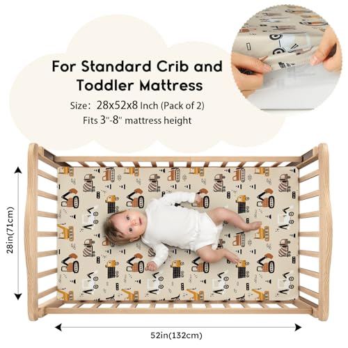 Yoofoss Baby Crib Sheets for Boys Girls Fitted Crib Sheet 2 Pack for Standard Crib and Toddler Mattress Super Soft Microfiber Baby Sheet 28x52x8inBrownStripe - Image 3