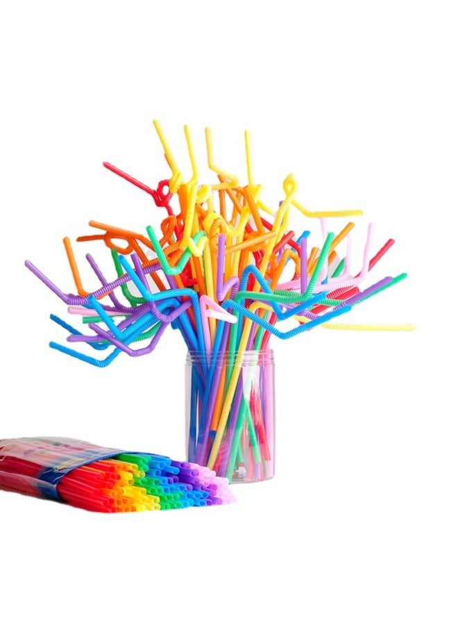 Straw Disposable Separate Packaging Children's Food Grade Plastic Handmade Special Changing Flexible Color Art Straw-Specifications:Bulk 50/bag  - Image 1