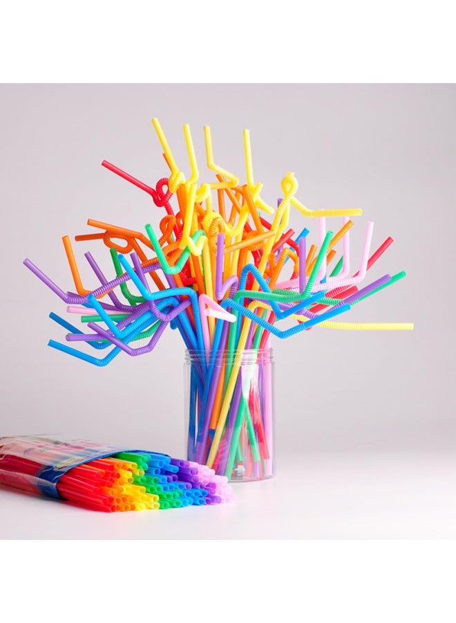 Straw Disposable Separate Packaging Children's Food Grade Plastic Handmade Special Changing Flexible Color Art Straw-Specifications:Bulk 50/bag  - Image 3