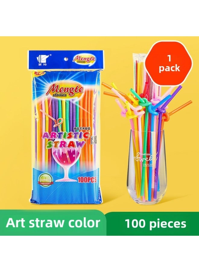 Straw Disposable Separate Packaging Children's Food Grade Plastic Handmade Special Changing Flexible Color Art Straw-Specifications:Bulk 50/bag  - Image 2