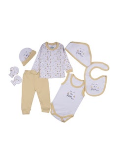Babies Basic 7 Piece Unisex 100% Cotton Gift Set Include Bib, Pyjama, Mitten, Cap, Romper, Top And Bottom Set  - Image 1