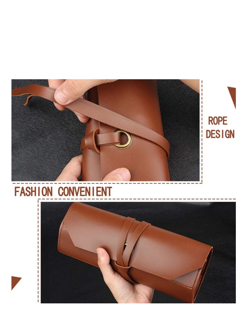 Multi-Purpose Tool Roll Bag, Leather & Canvas Organizer Pouch, 10 Pocket Wrench Roll for Woodworking, Plier & Spanner Storage, Roll-Up Tool Organizer for Efficient Tool Management.