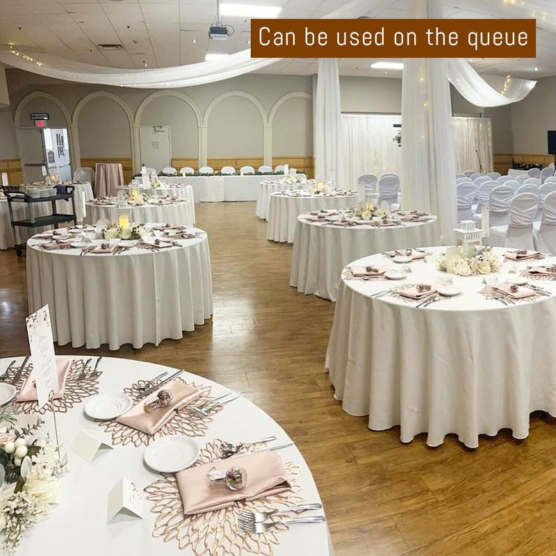 TUOTPE 10 Pack White Round Tablecloths, 120 Inch Stain Resistant and Wrinkle Polyester Fabric Washable Table Clothes Cover for Kitchen Dining, Wedding, Reception Banquet, Birthday Party, Buffet Restaurant - Image 3