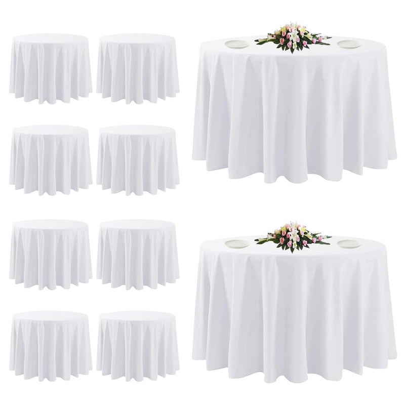 TUOTPE 10 Pack White Round Tablecloths, 120 Inch Stain Resistant and Wrinkle Polyester Fabric Washable Table Clothes Cover for Kitchen Dining, Wedding, Reception Banquet, Birthday Party, Buffet Restaurant - Image 1