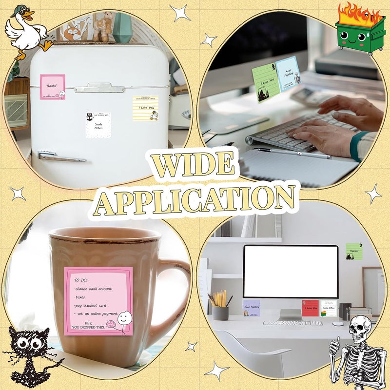 Saypacck 9 Pads Cute Sticky Notes Cartoon Self Stick Notepads 3x3 Inches Notes Adhesive Memo Pad Office Decor Gifts for Students School Teacher Office Meeting (Funny) - Image 5