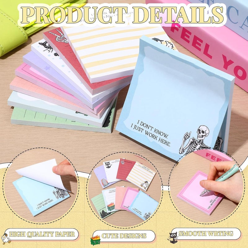 Saypacck 9 Pads Cute Sticky Notes Cartoon Self Stick Notepads 3x3 Inches Notes Adhesive Memo Pad Office Decor Gifts for Students School Teacher Office Meeting (Funny) - Image 3