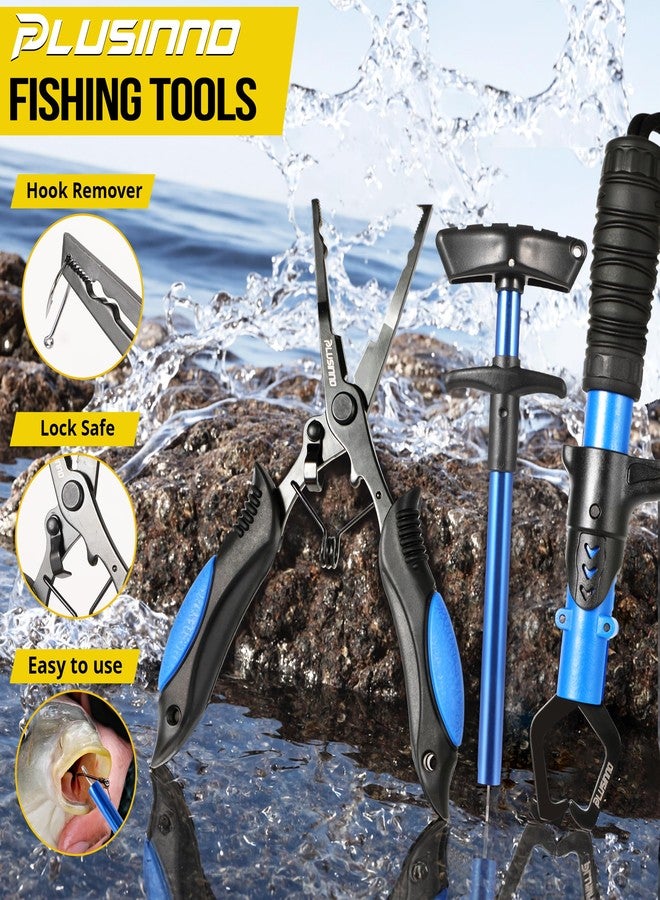 PLUSINNO حقيبة ظهر للصيد من PLUSINNO مع صناديق أدوات الصيد ومعدات الصيد، حقيبة أدوات صيد مقاومة للماء سعة 42 لترًا مع حامل صنارة، هدايا صيد للرجال مع كماشة، ماسك شفاه السمك. - Image 3