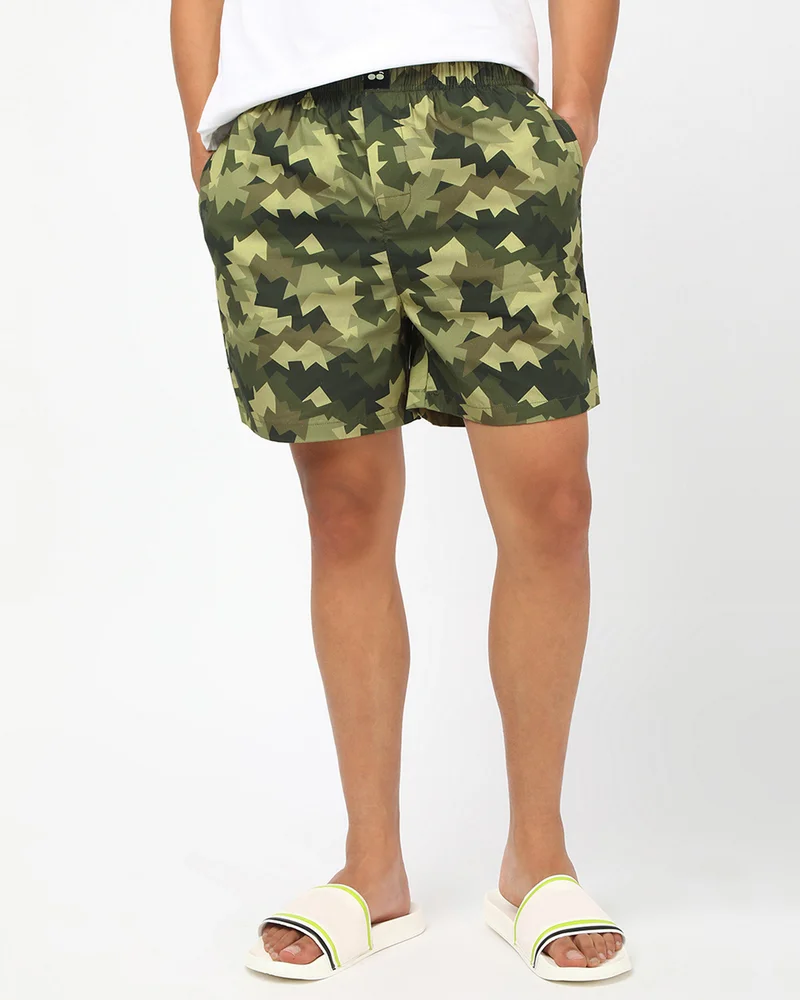 bewakoof Men's Green All Over Camouflage Printed Boxers
