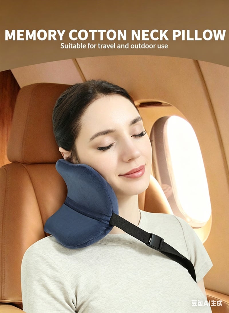 Arabest Travel Pillow for Neck, Memory Foam Neck Pillow for Comfort on Airplane, Compact and Ergonomic Design for Travel, Car Rides, and Home Use, Blue Head Support for Plane Sleeping, Ergonomic Neck Cushion - Image 2