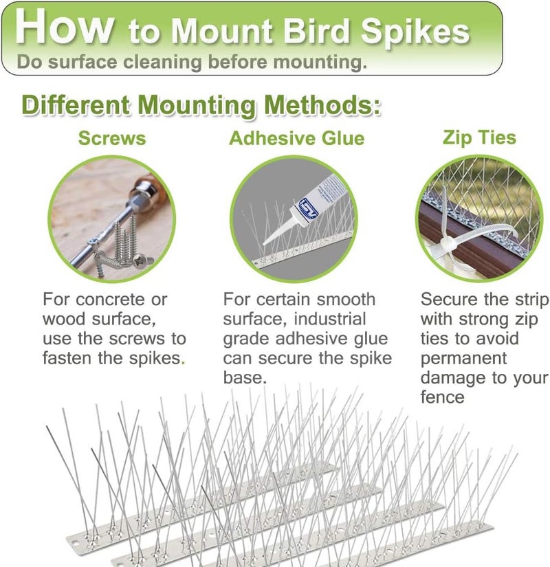 Valibe Bird Spikes for Pigeons Small Birds 100ft Stainless Steel Bird Spikes for Outside to Keep Birds Away for Critter Pricker Woodpecker Cat with Uninstalled Pins - Image 4
