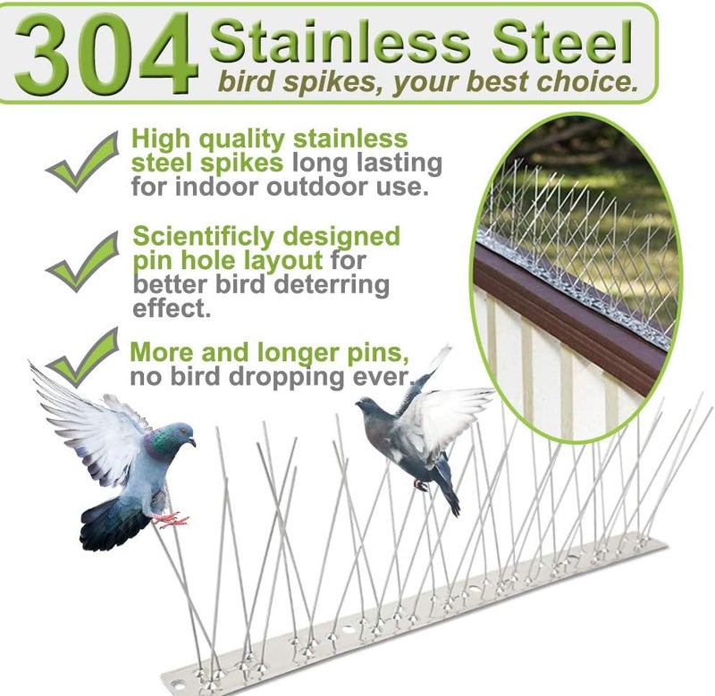 Valibe Bird Spikes for Pigeons Small Birds 100ft Stainless Steel Bird Spikes for Outside to Keep Birds Away for Critter Pricker Woodpecker Cat with Uninstalled Pins - Image 3