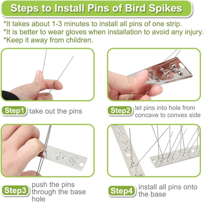 Valibe Bird Spikes for Pigeons Small Birds 100ft Stainless Steel Bird Spikes for Outside to Keep Birds Away for Critter Pricker Woodpecker Cat with Uninstalled Pins - Image 5