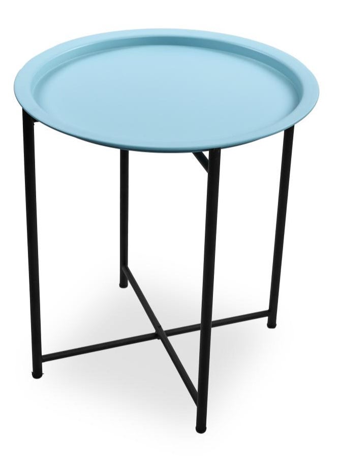 TTTP The Professionals Choice FOLDABLE METAL TABLE CONSISTS OF ROUND TRAY AND BLACK STAND FOR THE LIVING ROOM (DIAMETER 46CM, HEIGHT 51CM) LIGHT BLUE COLOR  - Image 1