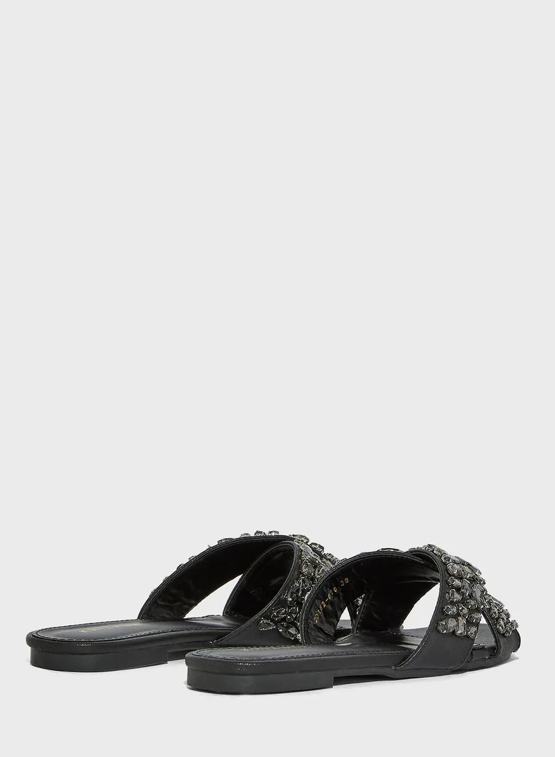 Khizana Jewel Encrusted Crossover Flat Sandals