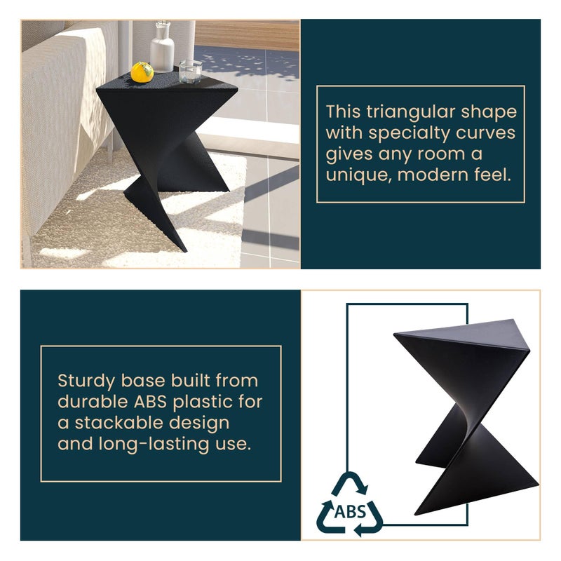 LeisureMod 15.75" Triangular Side Table, Stackable Plastic Accent End Table for Indoor & Outdoor Use, Weather-Resistant Modern Patio & Living Room Table, Black - Image 3