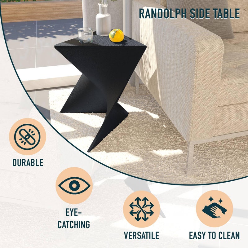 LeisureMod 15.75" Triangular Side Table, Stackable Plastic Accent End Table for Indoor & Outdoor Use, Weather-Resistant Modern Patio & Living Room Table, Black - Image 2
