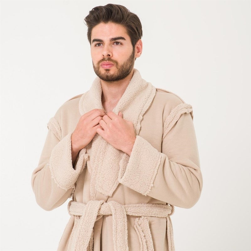 Sherpa Men's Dressing Gown with Faux Wool Detail