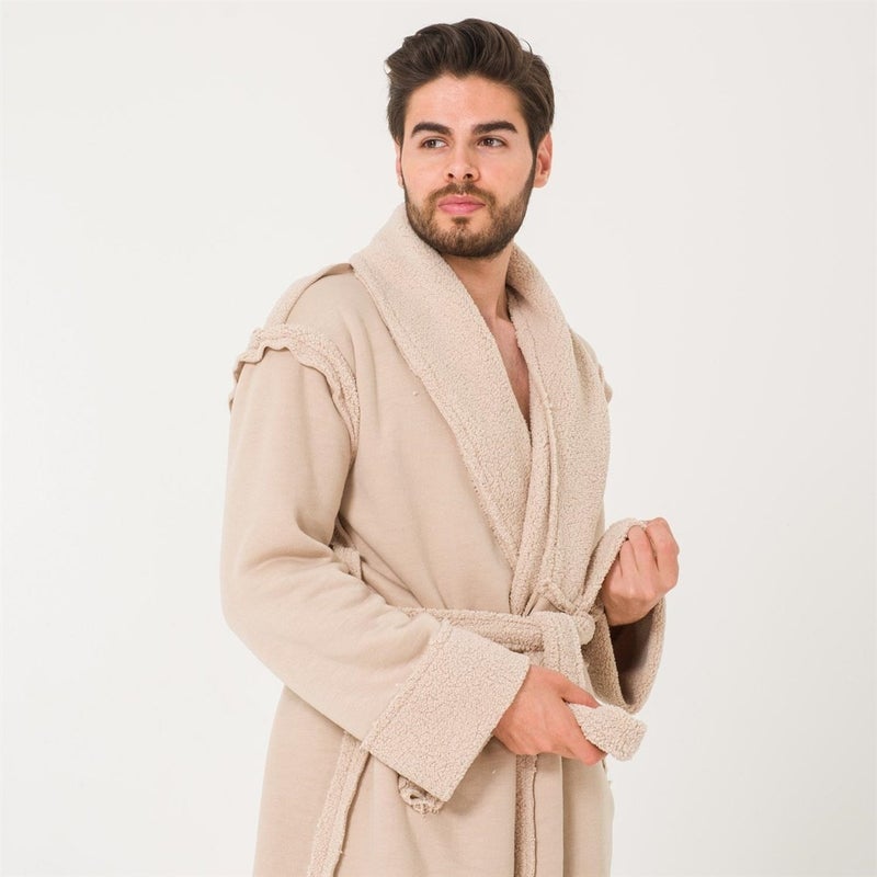 Sherpa Men's Dressing Gown with Faux Wool Detail