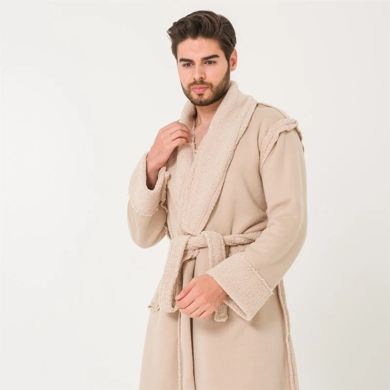 Miespiga Sherpa Men's Dressing Gown with Faux Wool Detail