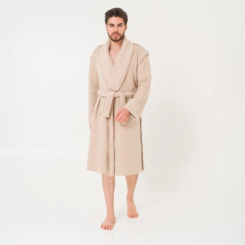 Miespiga Sherpa Men's Dressing Gown with Faux Wool Detail