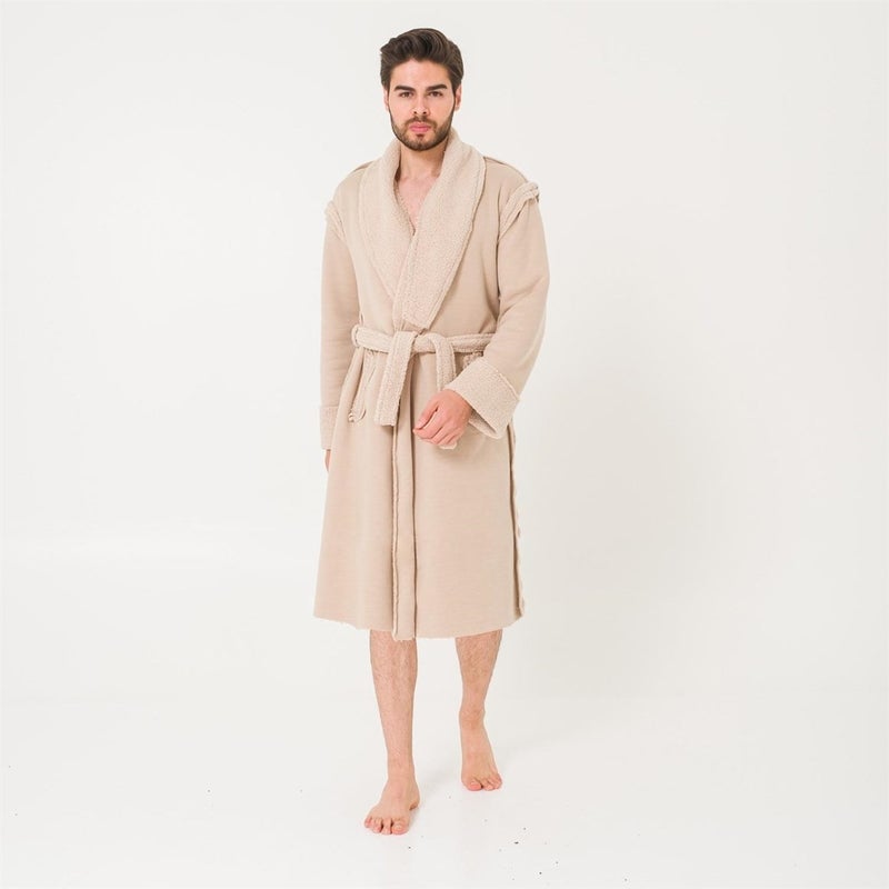Sherpa Men's Dressing Gown with Faux Wool Detail